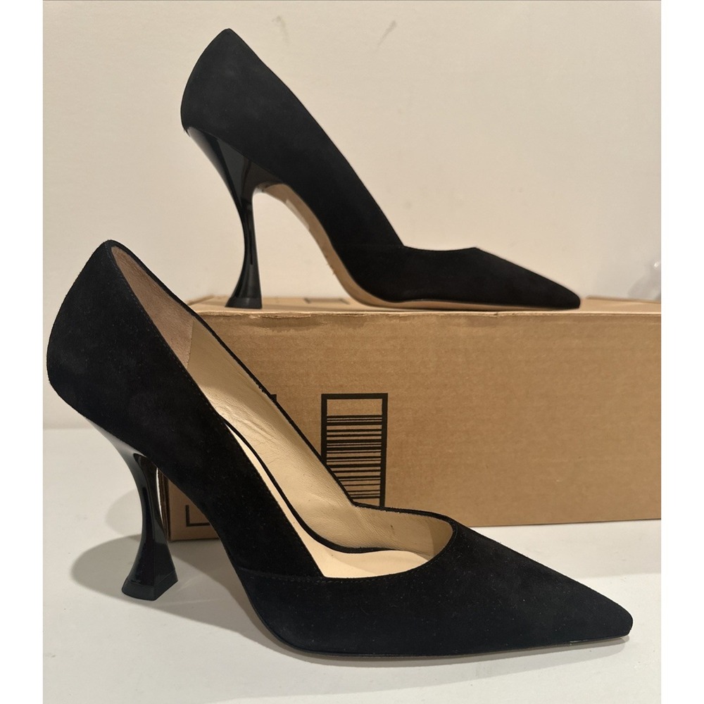 Stuart Weitzman Size 9.5B X Curve 100 Pointed Toe Pump Shoes Black Suede SB628